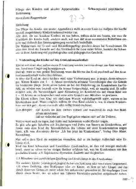 Vorschauseite 1: Pflege des Kindes mit akuter Appendizitis - - Schwerpunkt psychische Betreuung