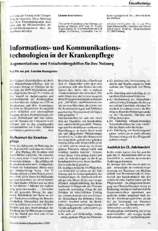 Vorschauseite 1: Informationsund Kommunikationstechnologien in der Krankenpflege Argumentationsund Entscheidungshilfen für ihre Nutzung