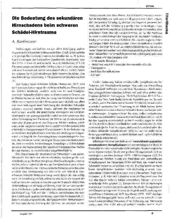 Vorschauseite 1: Die Bedeutung des sekundären Hirnschadens beim schweren Schädel- Hirntrauma