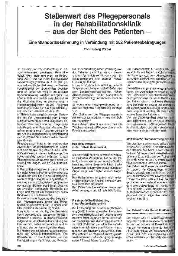 Vorschauseite 1: Stellenwert des Pflegepersonals in der Rehabilitationsklinik - aus der Sicht des Patienten // Eine Standortbestimmung