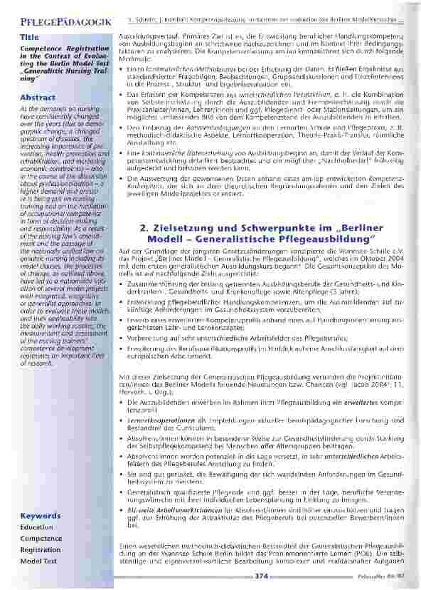 Vorschauseite 2: Kompetenzerfassung im Rahmen der Evaluation des BerlinerModellversuches Generalistische Pflegeausbildung
