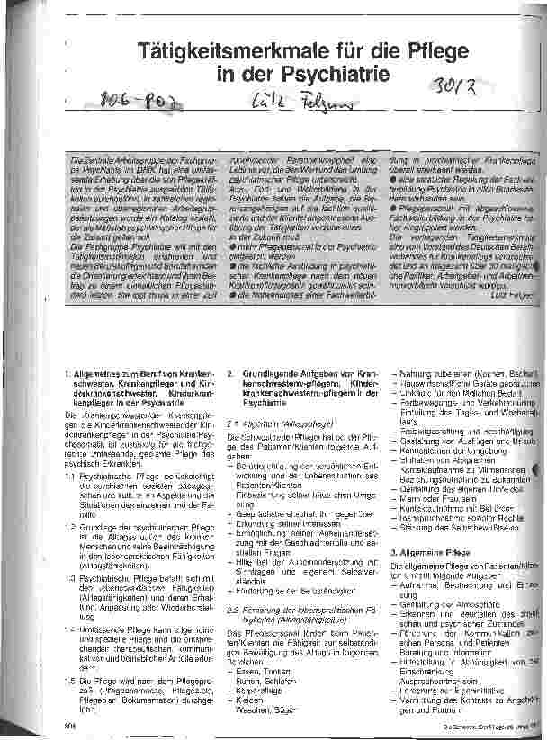 Vorschauseite 1: Tätigkeitsmerkmale für die Pflege in der Psychiatrie