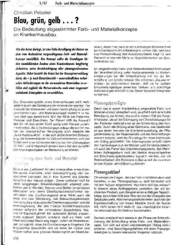 Vorschauseite 1: Blau, grün, gelb. .. ? Die Bedeutung abgestimmter Farb - und Materialkonzepte im Krankenhausbau