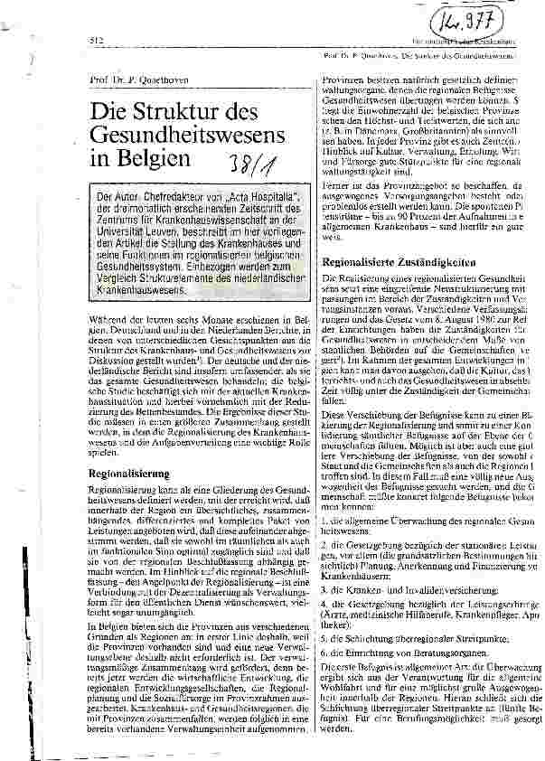 Vorschauseite 1: Die Struktur des Gesundheitswesen in Belgien