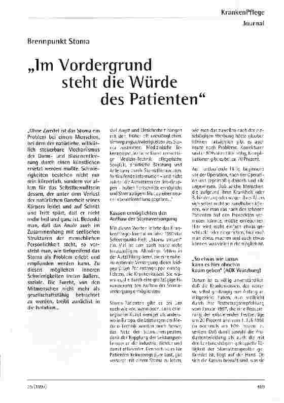 Vorschauseite 1: Brennpunkt Stoma Im Vordergrund steht die Würde des Patienten