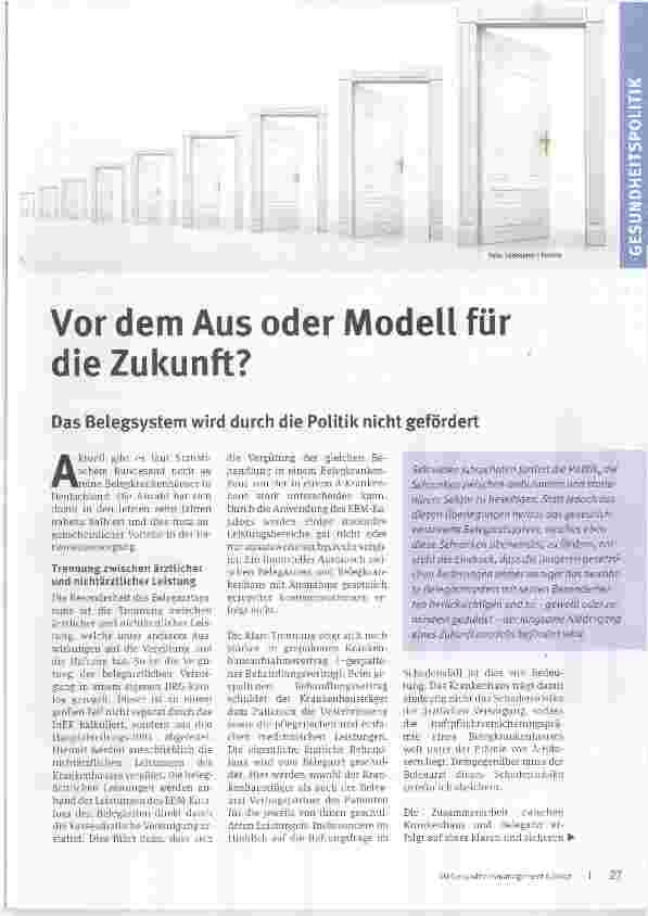 Vorschauseite 1: Vor dem Aus oder Modell für die Zukunft?