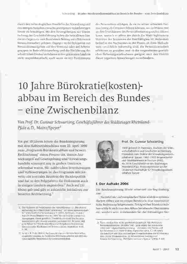 Vorschauseite 1: 10 Jahre Bürokratie(kosten)- abbau im Bereich des Bundes eine Zwischenbilanz