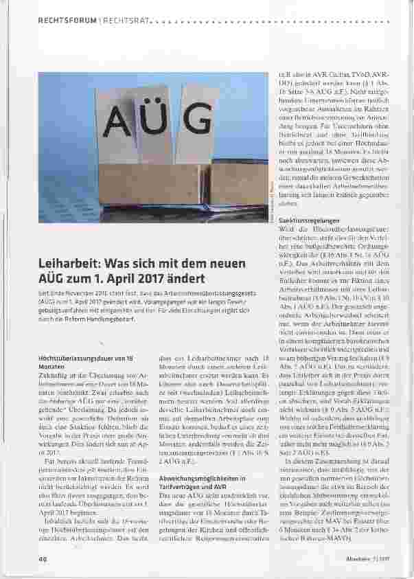 Vorschauseite 1: Leiharbeit: Was sich mit dem neuen AÜG zum 1. April 2017 ändert