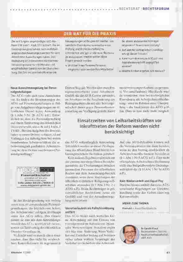 Vorschauseite 2: Leiharbeit: Was sich mit dem neuen AÜG zum 1. April 2017 ändert