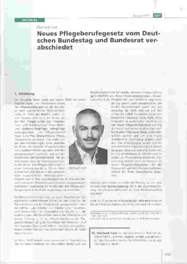 Vorschauseite 1: Neues Pflegeberufegesetz vom Deutschen Bundestag und Bundesrat verabschiedet