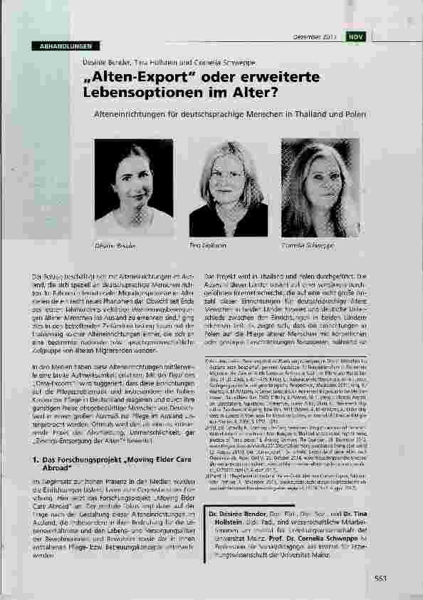 Vorschauseite 1: „Alten-Export oder erweiterte Lebensoptionen im Alter?