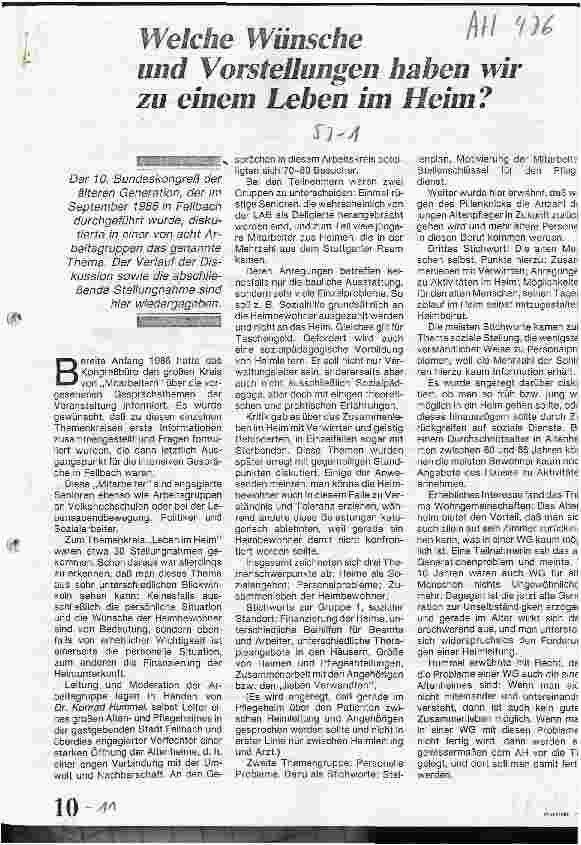 Vorschauseite 1: Welche Wünsche und Vorstellungen haben wir zu einem Leben im Heim?