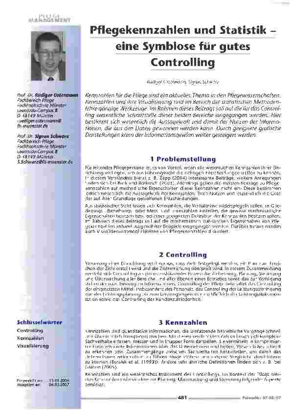 Vorschauseite 1: Pflegekennzahlen und Statistikeine Symbiose für gutes Controlling