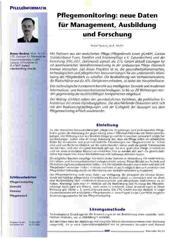 Vorschauseite 1: Pflegemonitoring: neue Daten für Management, Ausbildungund Forschung