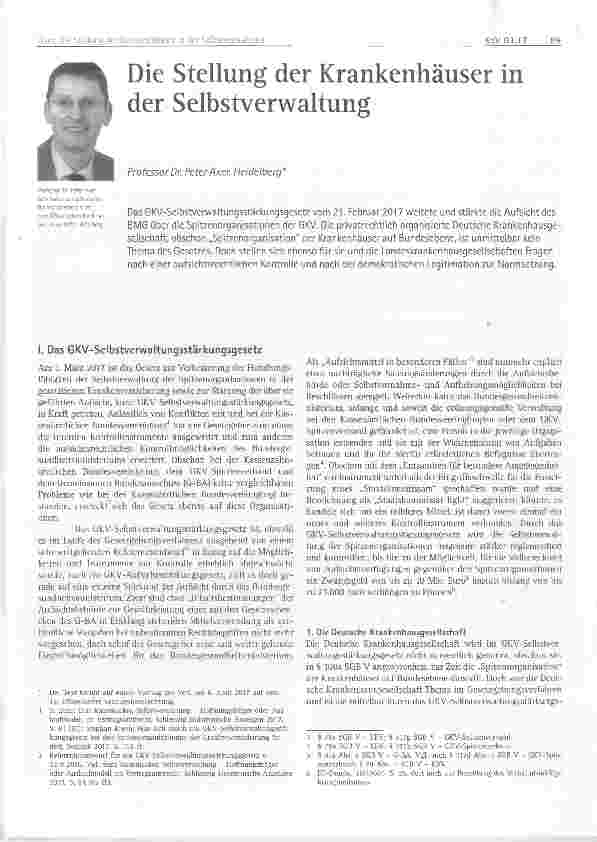 Vorschauseite 1: Die Stellung der Krankenhäuser in der Selbstverwaltung