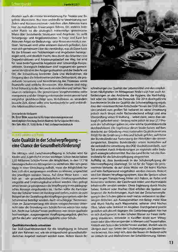 Vorschauseite 1: Gute Qualität in der Schulverpflegung - eine Chance der Gesundheitsförderung!