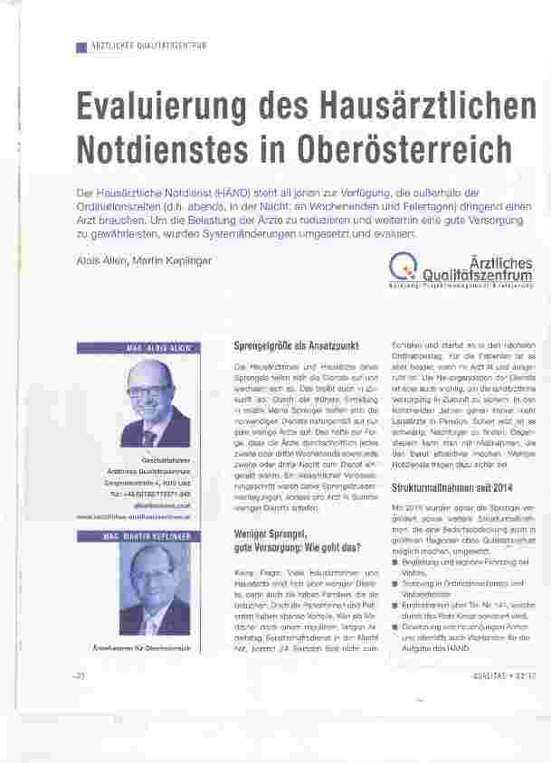 Vorschauseite 1: Evaluierung des Hausärztlichen Notdienstes in Oberösterreich