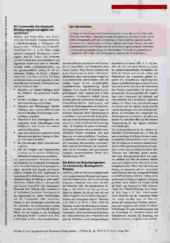 Vorschauseite 2: Empowerment-Prozesse in Gang setzen Reflexionsrahmen für die gemeinwesenorientierte Ergotherapie