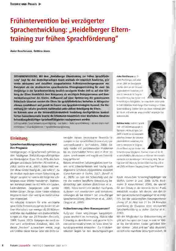 Vorschauseite 1: Frühintervention bei verzögerter Sprachentwicklung: „Heidelberger Eltern training zur frühen Sprachförderung