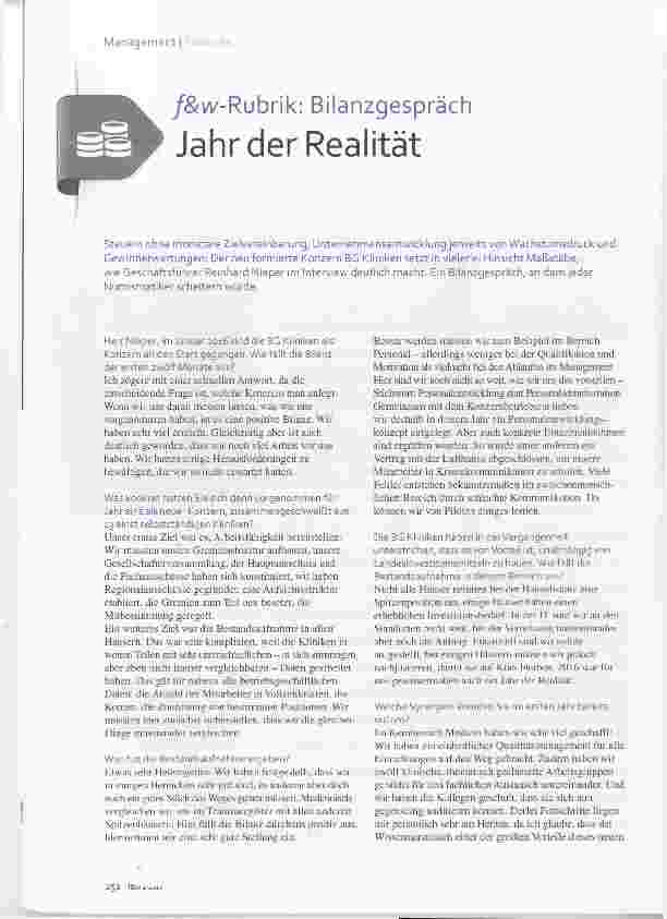 Vorschauseite 1: Bilanzgespräch Jahr der Realität