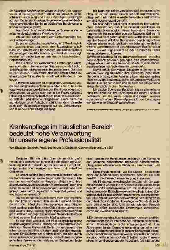 Vorschauseite 1: Krankenpflege im häuslichen Bereich bedeutet hohe Verantwortung für unsere eigene Professionalität