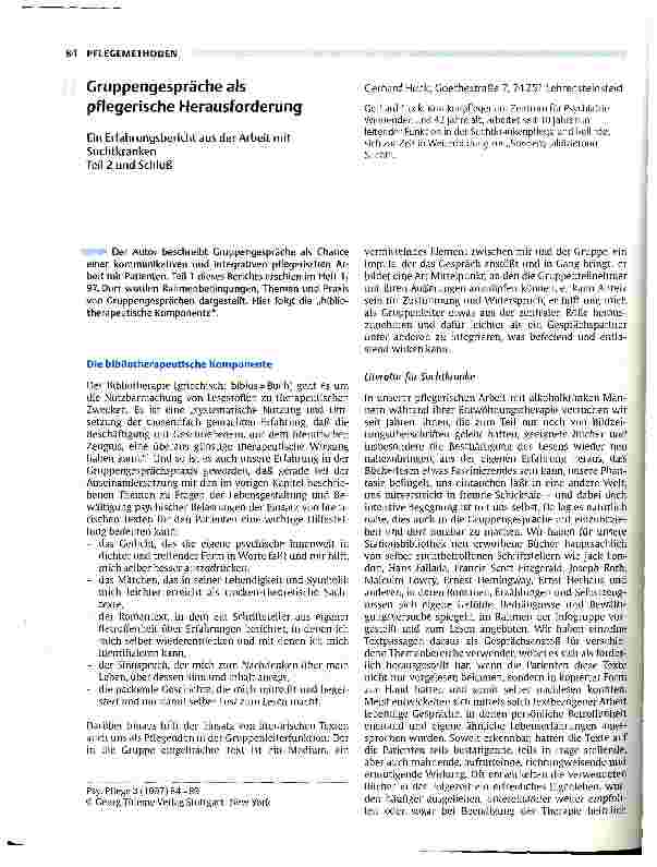Vorschauseite 1: Gruppengespräche als pflegerische Herausforderung Ein Erfahrungsbericht aus der Arbeit mit Suchtkranken Teil 2. und Schluß