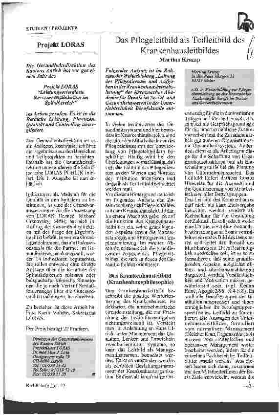 Vorschauseite 1: Das Pflegeleitbild als Teilleitbild des Krankenhausleitbildes