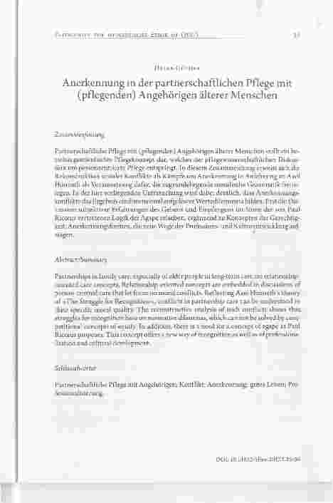 Vorschauseite 1: Anerkennung in der partnerschaftlichen Pflege mit (pflegenden) Angehörigen älterer Menschen