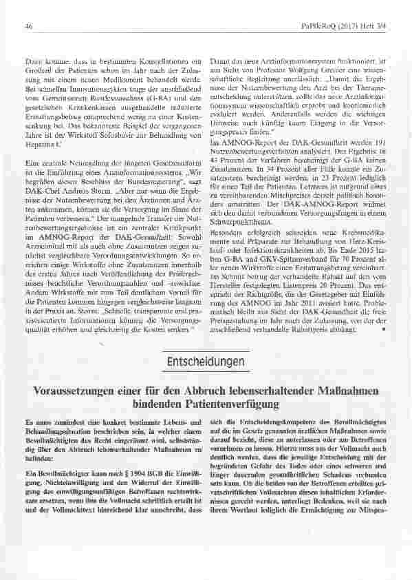 Vorschauseite 1: Voraussetzungen einer für den Abbruch lebenserhaltender Maßnahmen bindenden Patientenverfügung