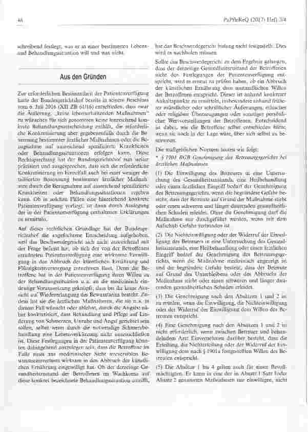 Vorschauseite 3: Voraussetzungen einer für den Abbruch lebenserhaltender Maßnahmen bindenden Patientenverfügung