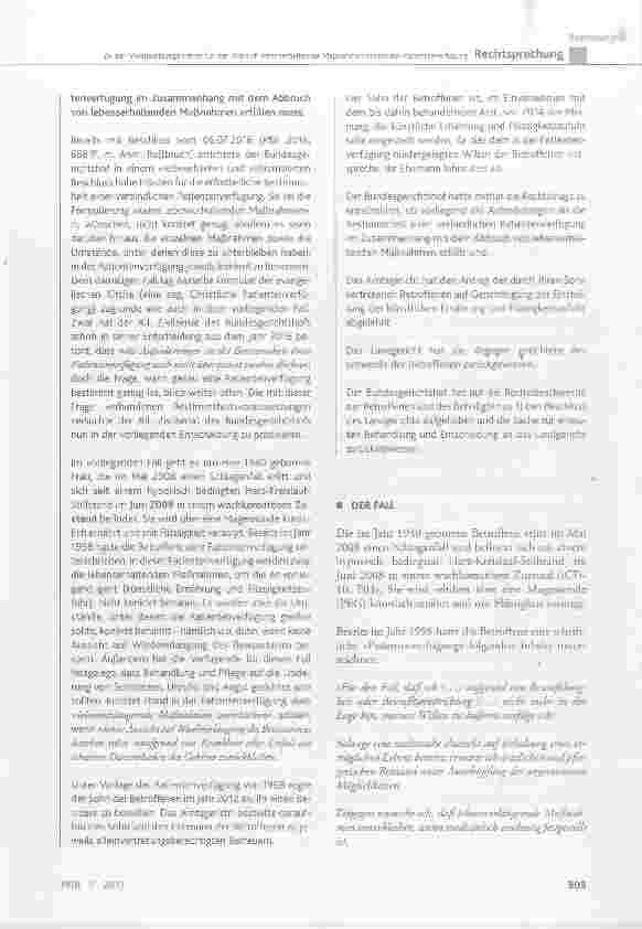 Vorschauseite 2: Zu den Voraussetzungen einer für den Abbruch lebenserhaltender Maßnahmen bindenden Patientenverfügung