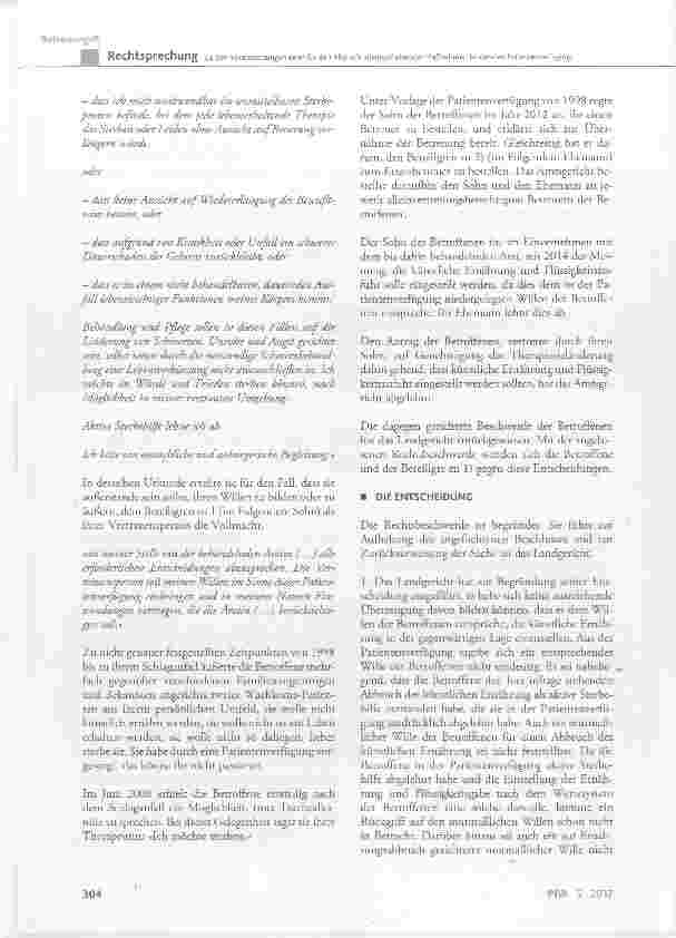 Vorschauseite 3: Zu den Voraussetzungen einer für den Abbruch lebenserhaltender Maßnahmen bindenden Patientenverfügung