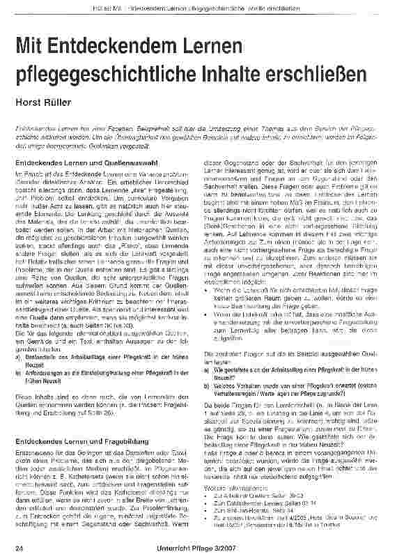 Vorschauseite 1: Mit Entdeckendem Lernen pflegegeschichtliche Inhalte erschließen