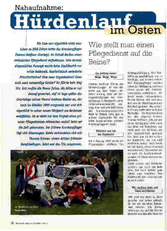 Vorschauseite 1: Nachaufnahme: Hürdenlauf im Osten Wie stellt man einen Pflegedienst auf die Beine?