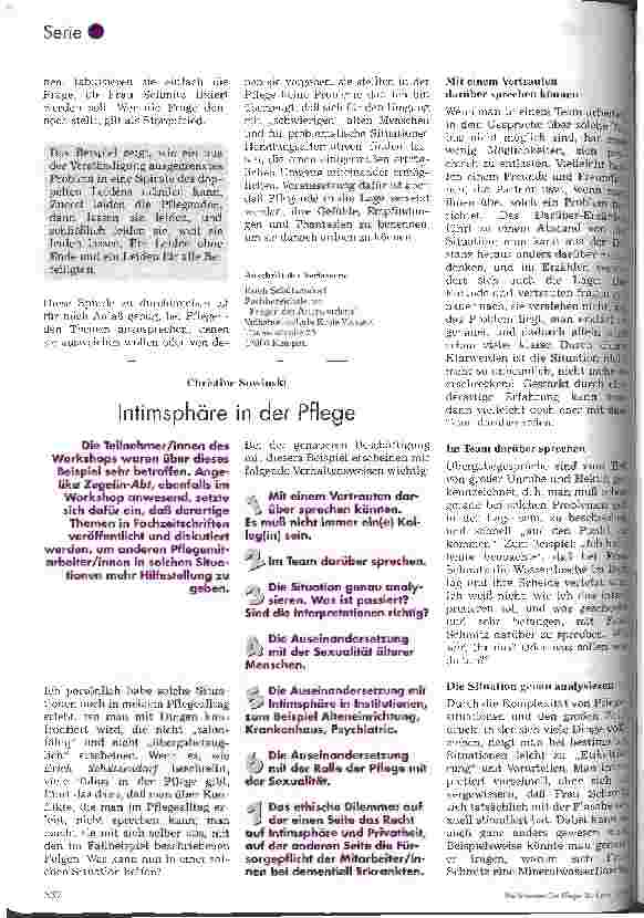 Vorschauseite 1: Ethische Konflikte in der Pflege Intimsphäre in der Pflege