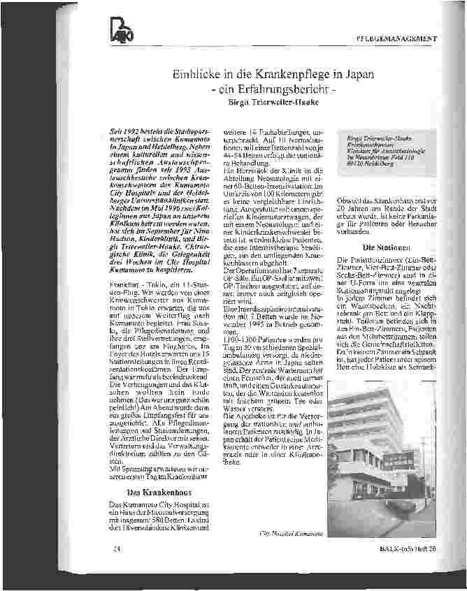 Vorschauseite 1: Einblicke in die Krankenpflege in Japan - ein Erfahrungsbericht -