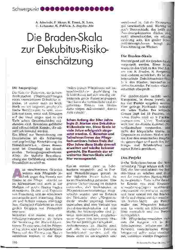 Vorschauseite 1: Die Braden-Skala zur Dekubitus-Risikoeinschätzung