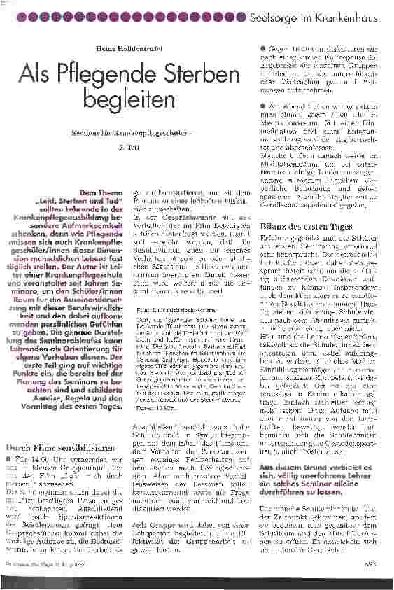Vorschauseite 1: Als Pflegende Sterben begleiten Seminar für Krankenpflegeschüler 2. Teil