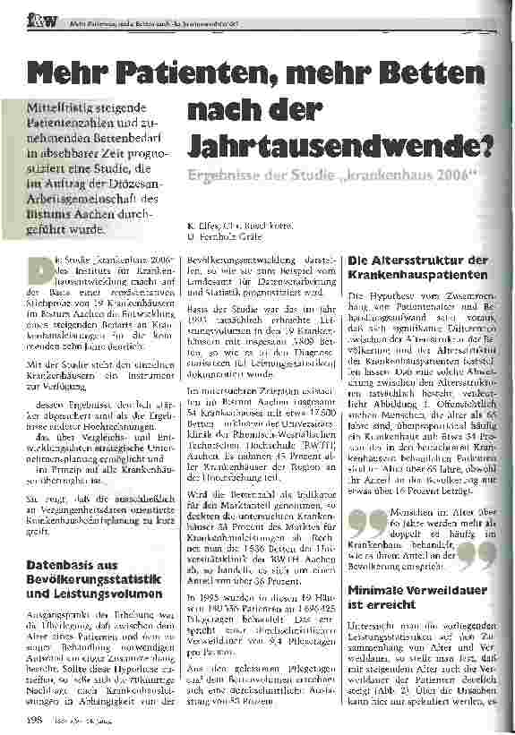 Vorschauseite 1: Mehr Patienten, mehr Betten nach der Jahrtausendwende? Ergebnisse der Studie krankenhaus 2006