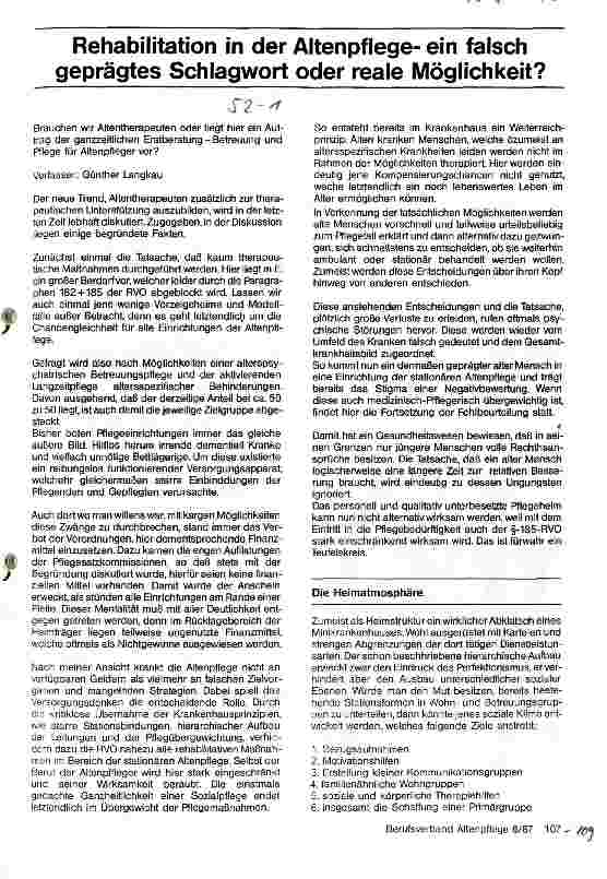 Vorschauseite 1: Rehabilitation in der Altenpflege - ein falsch geprägtes Schlagwort oder reale Möglichkeit?