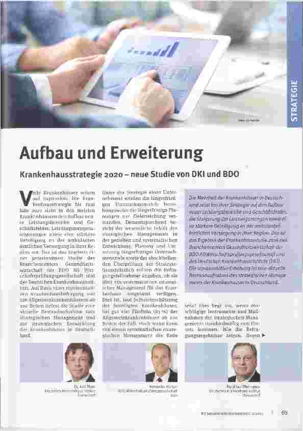 Vorschauseite 1: Aufbau und Erweiterung Krankenhausstrategie 2020 - neue Studie von DKI und BDO