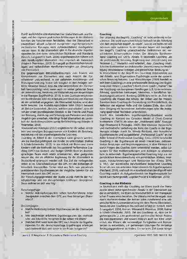 Vorschauseite 2: Occupational Performance Coaching Eitern in ihrer Handlungskompetenz und Handlungsrolle durch Coaching stärken