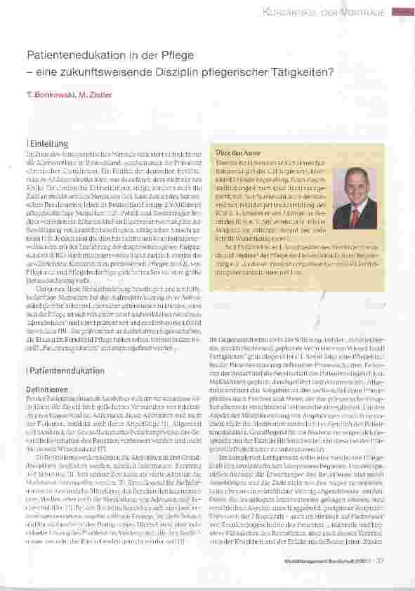 Vorschauseite 1: Patientenedukation in der Pflegeeine zukunftsweisende Disziplin pflegerischer Tätigkeiten?