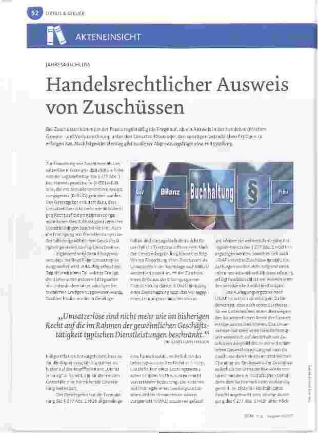 Vorschauseite 1: Handelsrechtlicher Ausweis von Zuschüssen