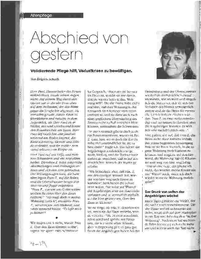 Vorschauseite 1: Abschied von gestern Validierende Pflege hilft, Verlustkrisen zu bewältigen