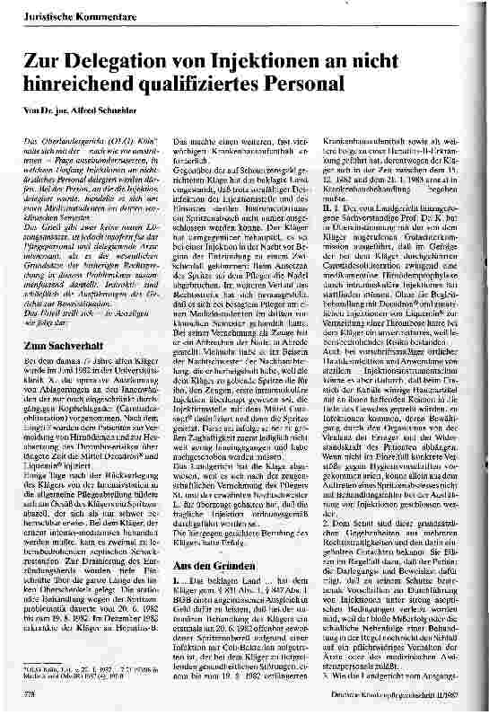 Vorschauseite 1: Zur Delegation von Injektionen an nicht hinreichend qualifiziertes Personal
