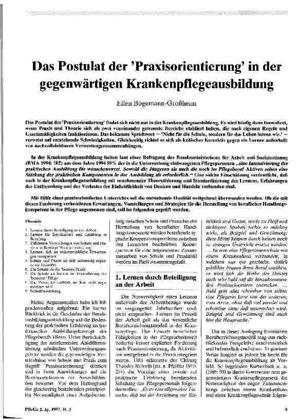 Vorschauseite 1: Das Postulat der Praxisorientierung in der gegenwärtigen Krankenpflegeausbildung