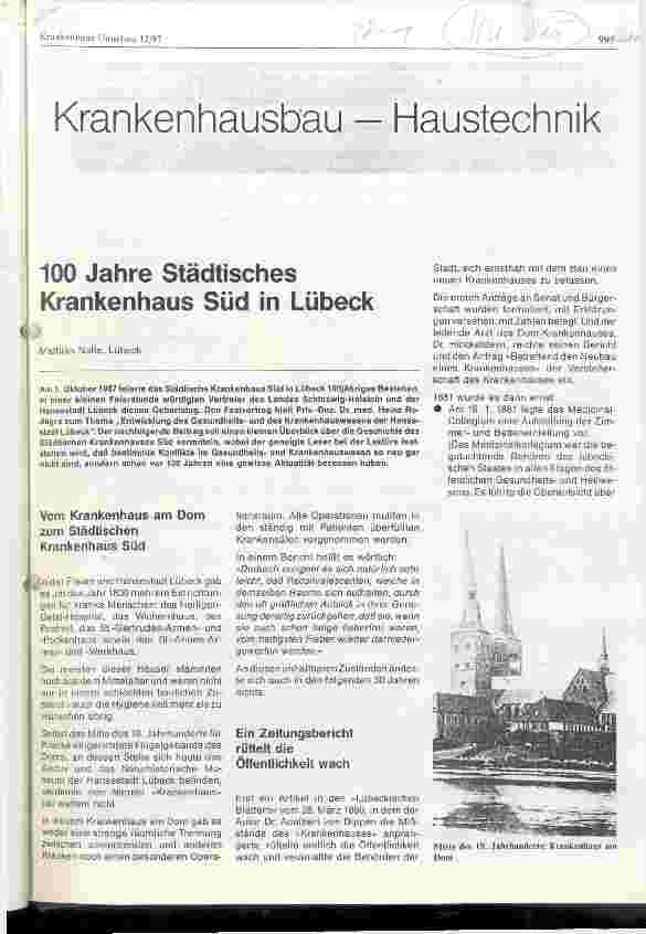 Vorschauseite 1: 100 Jahre Städtisches Krankenhaus Süd in Lübeck