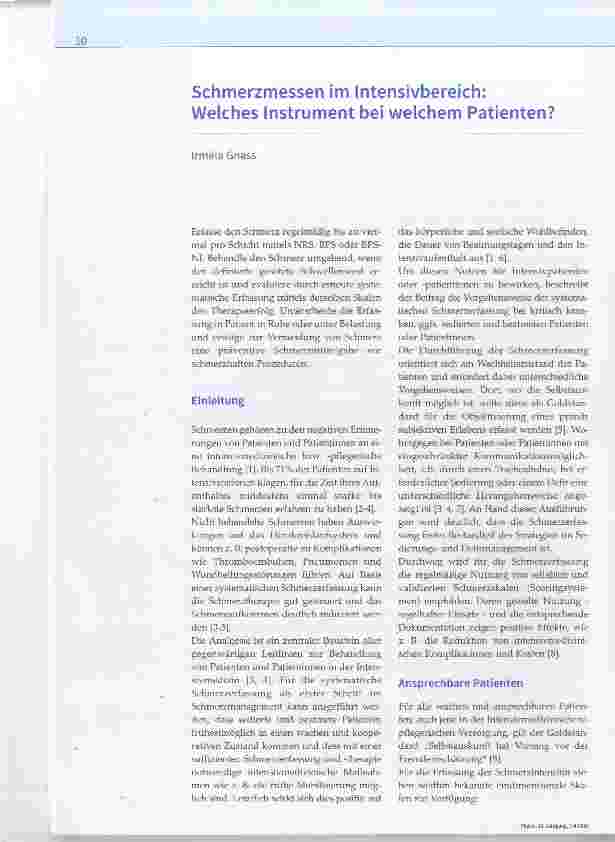 Vorschauseite 1: Schmerzmessen im Intensivbereich:Welches Instrument bei welchem Patienten?