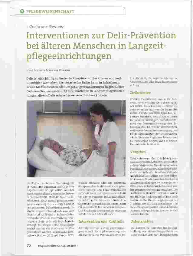 Vorschauseite 1: Interventionen zur Delir-Prävention bei älteren Menschen in Langzeitpflegeeinrichtungen